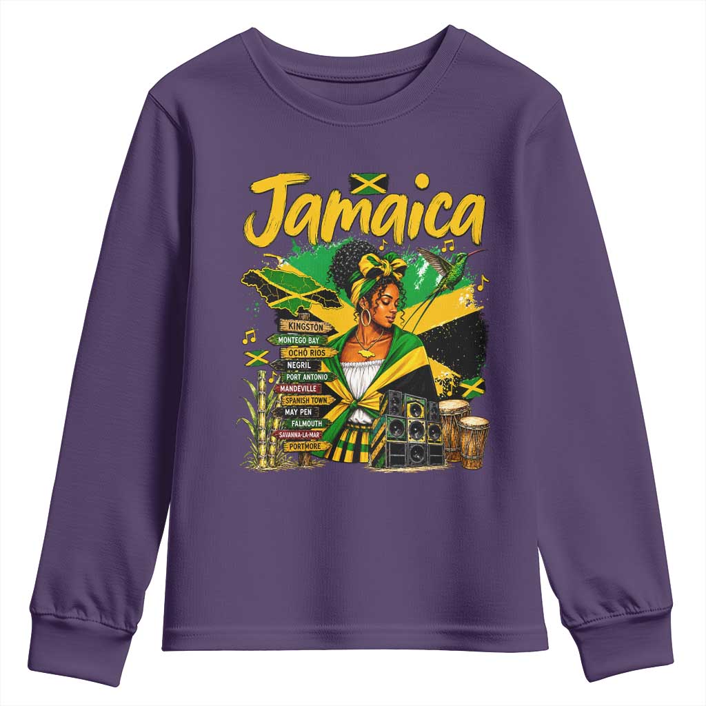 Proud Jamaican Queen Jamaica Roots Heritage Youth Sweatshirt Doctor Bird and Island Landmarks Graphic