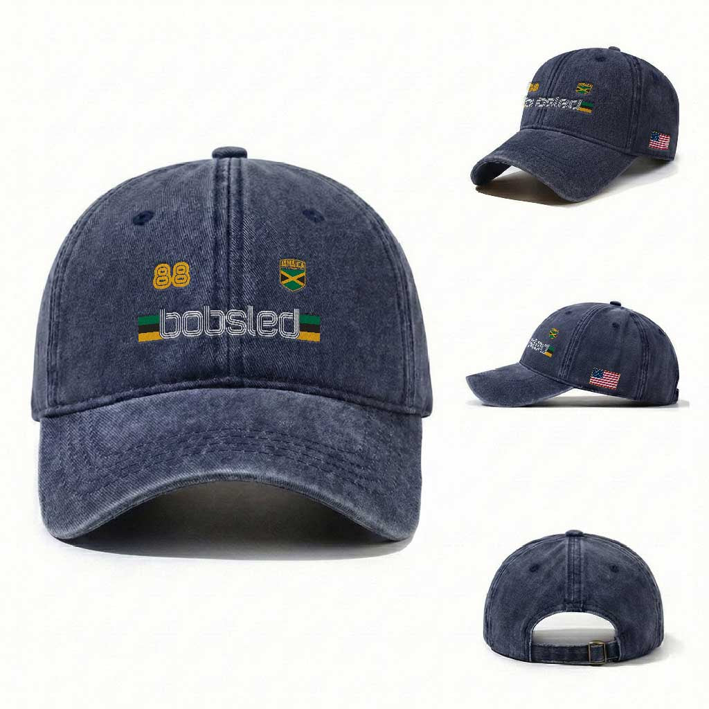 Jamaica Bobsled 1988 Sports Jersey Style Washed Cotton Baseball Cap Retro Winter Games Team Island Jamaican Pride
