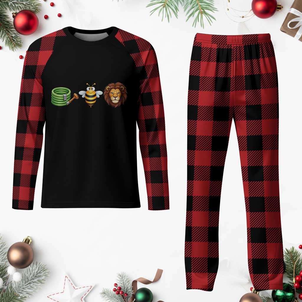 Hose Bee Lion Meme Slang Funny Wordplay Pun Graphic Plaid Pajama Set