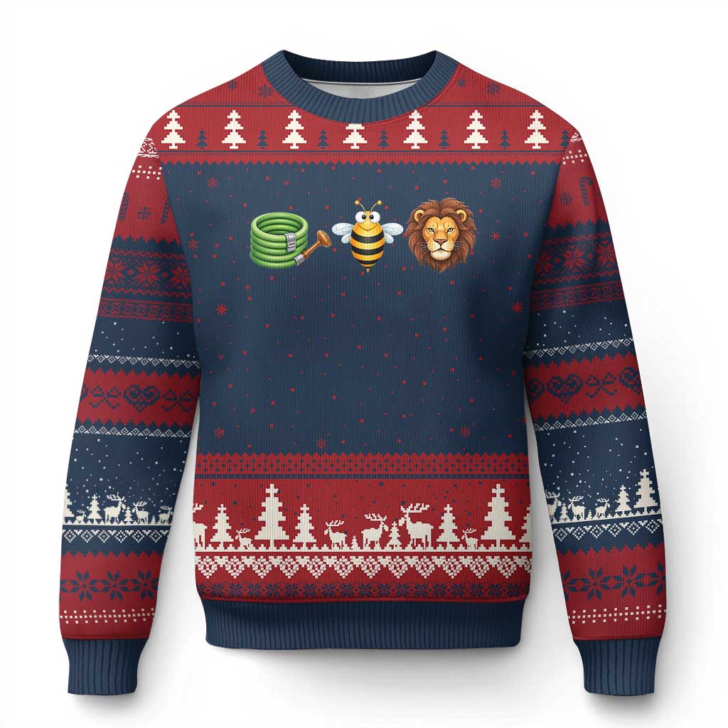 Hose Bee Lion Meme Slang Funny Wordplay Pun Graphic Ugly Christmas Sweater