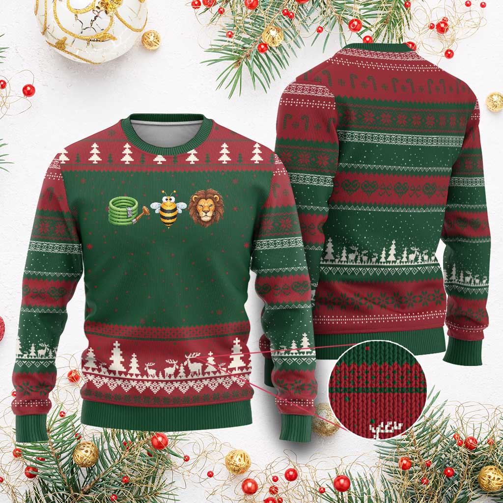 Hose Bee Lion Meme Slang Funny Wordplay Pun Graphic Ugly Christmas Sweater