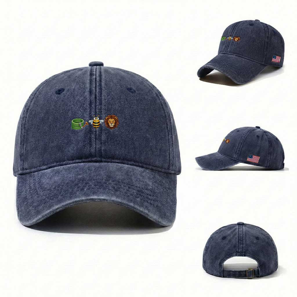 Hose Bee Lion Meme Slang Funny Wordplay Pun Graphic Washed Cotton Baseball Cap