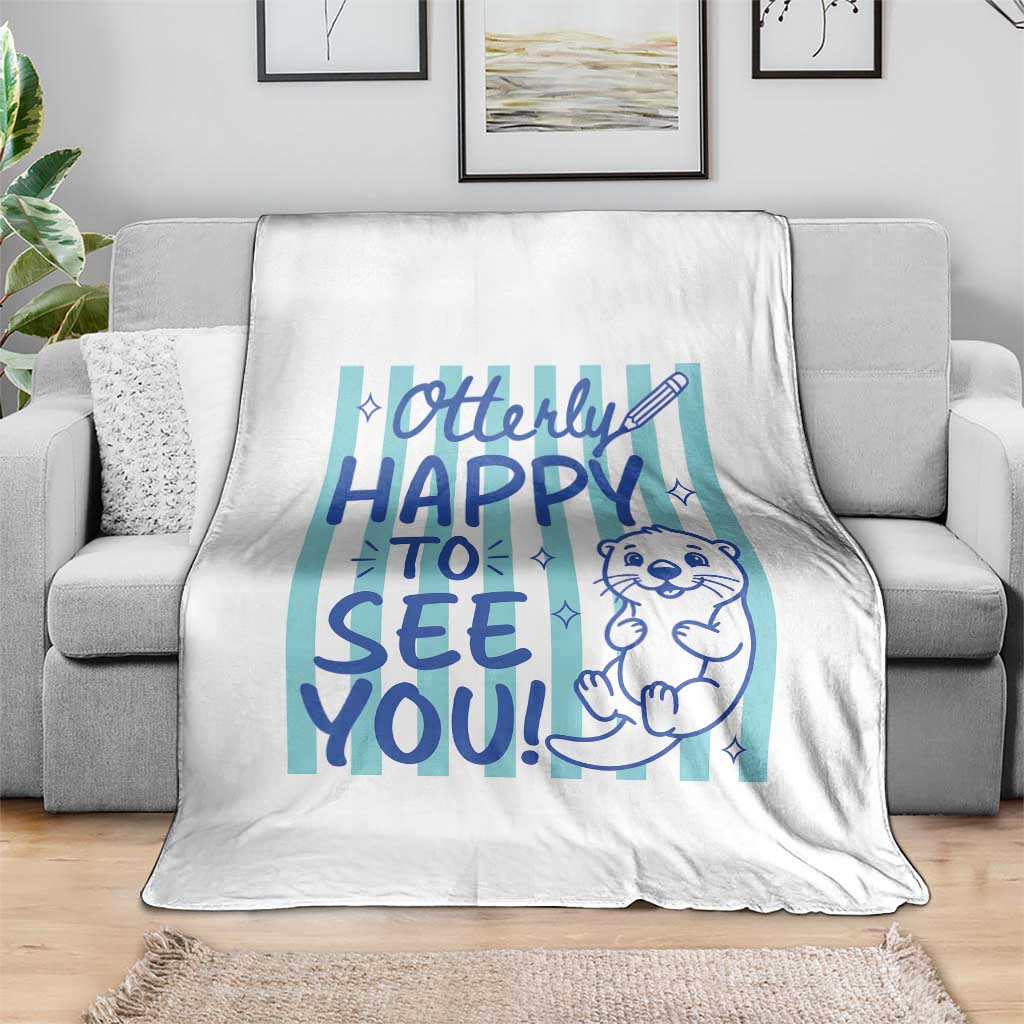 Cute Otter Pun Back To School Retro Preppy Throw Blanket Otterly Happy To See You