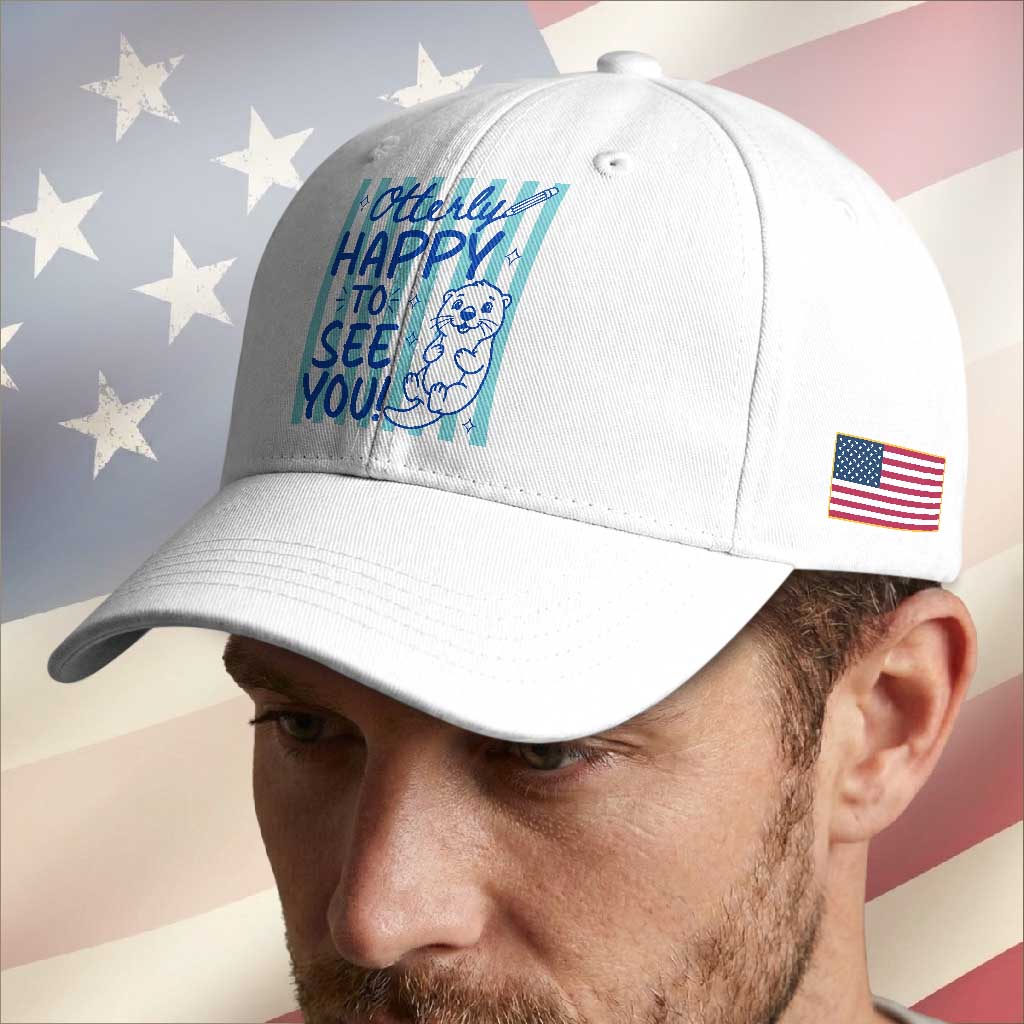 Cute Otter Pun Back To School Retro Preppy Baseball Cap Otterly Happy To See You