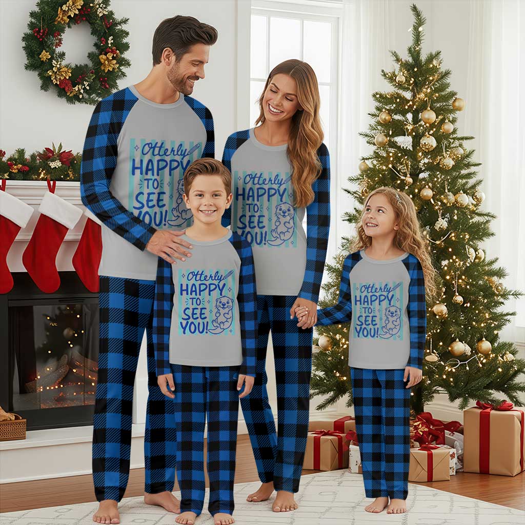 Cute Otter Pun Back To School Retro Preppy Plaid Pajama Set Otterly Happy To See You