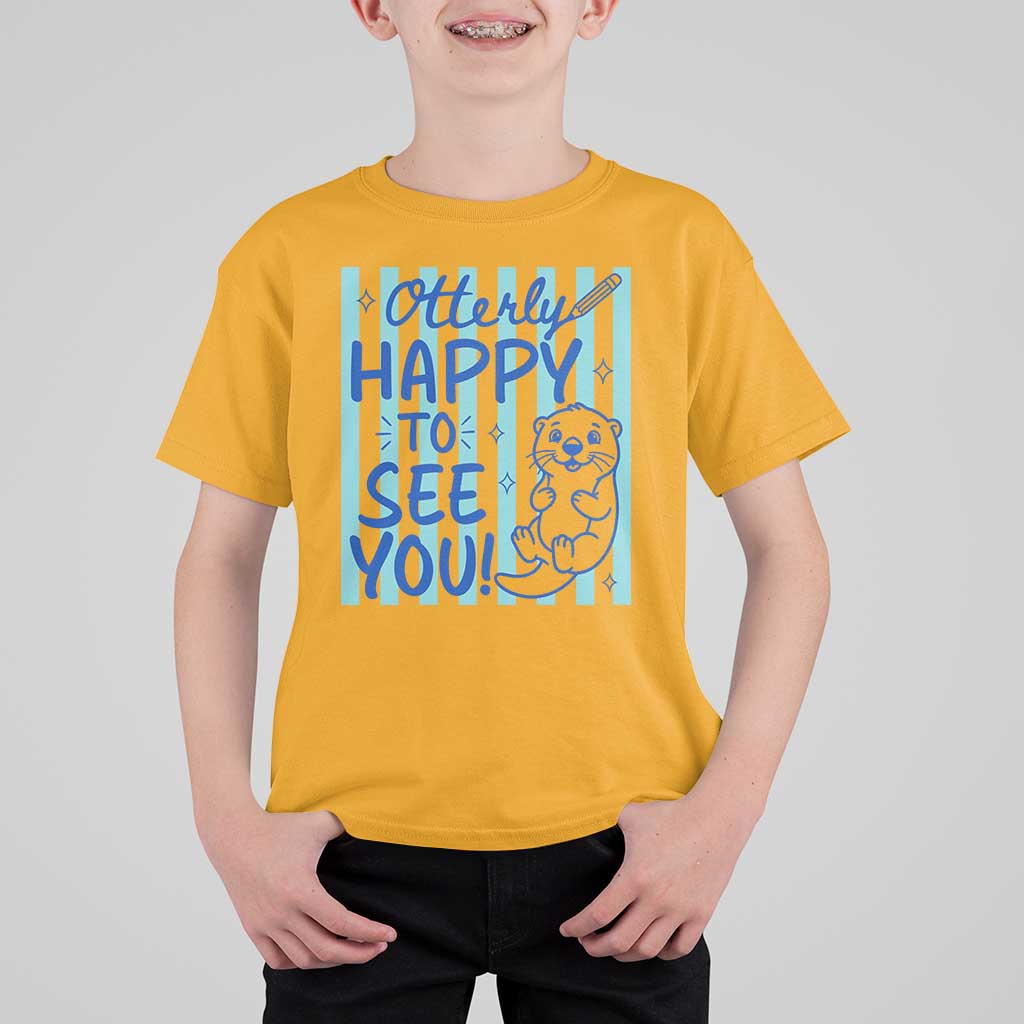 Cute Otter Pun Back To School Retro Preppy T Shirt For Kid Otterly Happy To See You