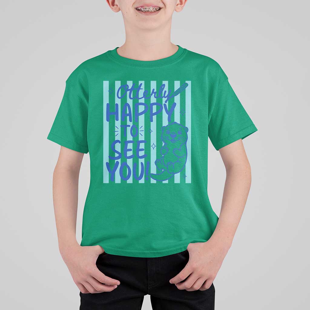 Cute Otter Pun Back To School Retro Preppy T Shirt For Kid Otterly Happy To See You