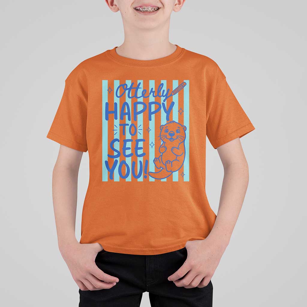 Cute Otter Pun Back To School Retro Preppy T Shirt For Kid Otterly Happy To See You
