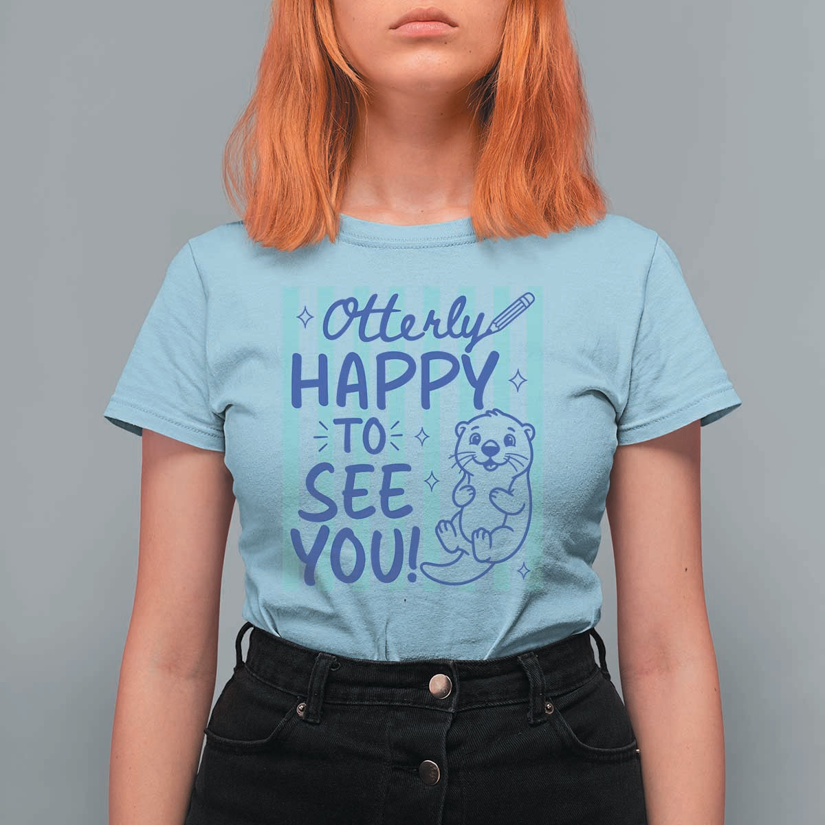Cute Otter Pun Back To School Retro Preppy T Shirt For Women Otterly Happy To See You