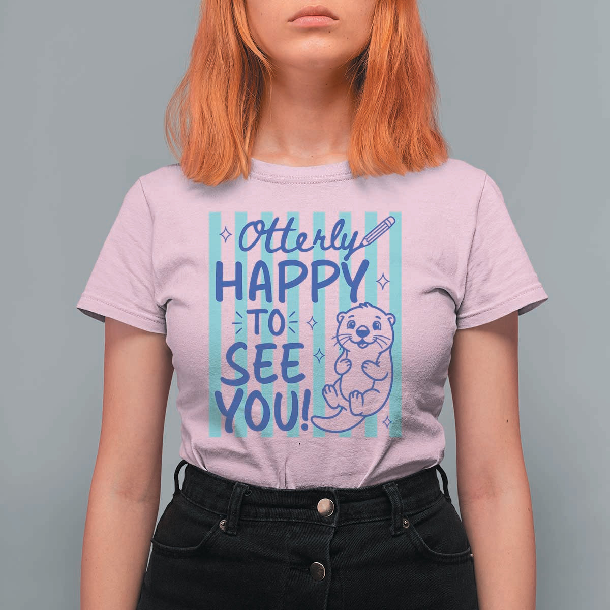 Cute Otter Pun Back To School Retro Preppy T Shirt For Women Otterly Happy To See You