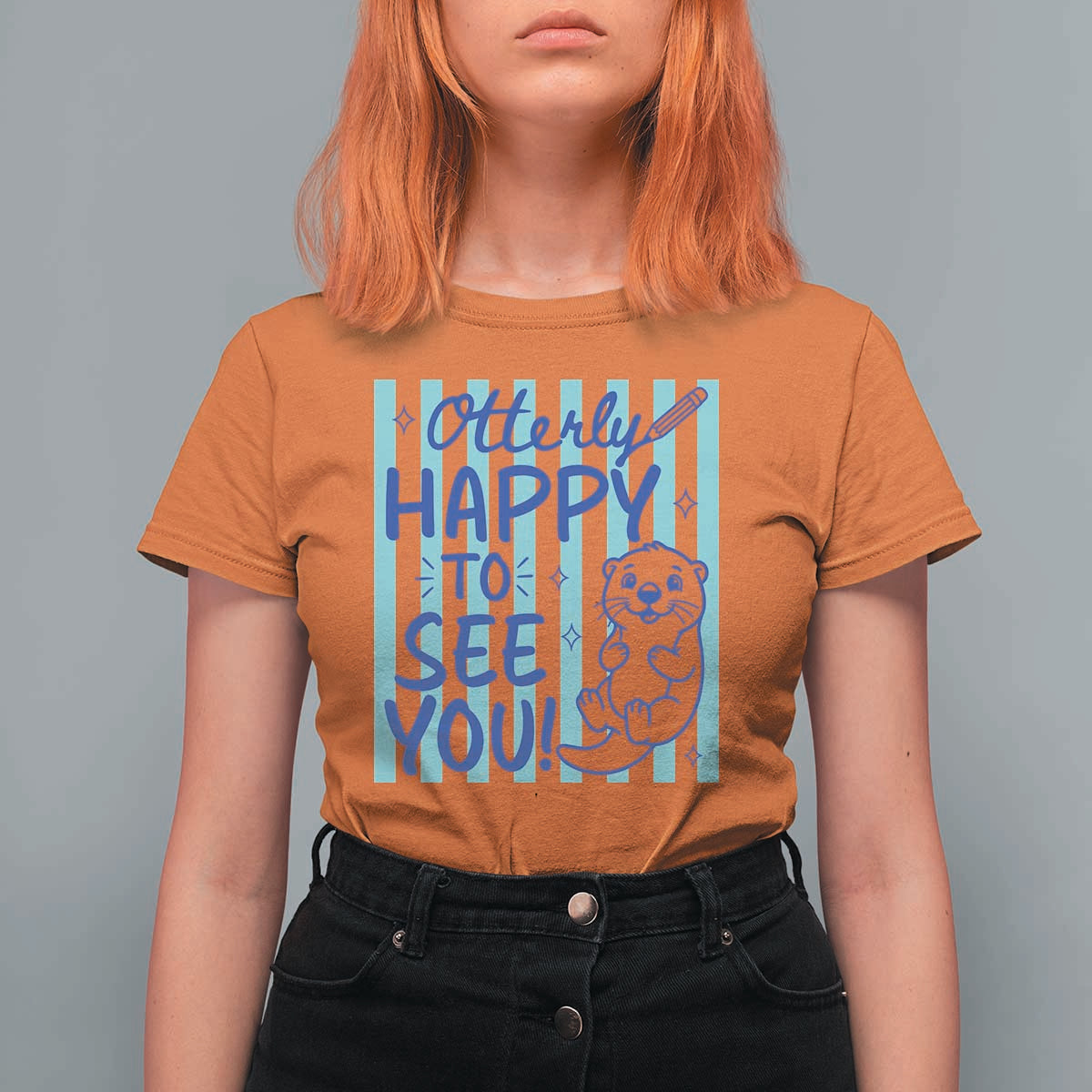 Cute Otter Pun Back To School Retro Preppy T Shirt For Women Otterly Happy To See You