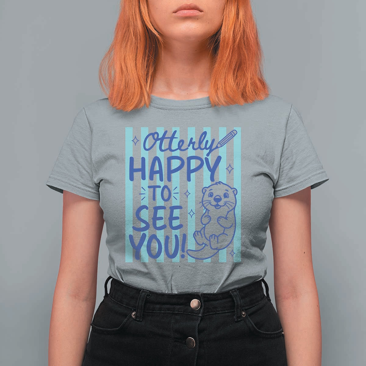 Cute Otter Pun Back To School Retro Preppy T Shirt For Women Otterly Happy To See You