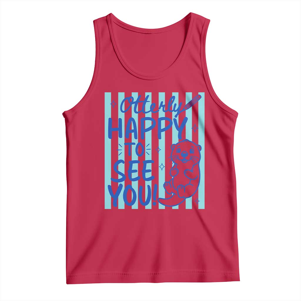 Cute Otter Pun Back To School Retro Preppy Tank Top Otterly Happy To See You