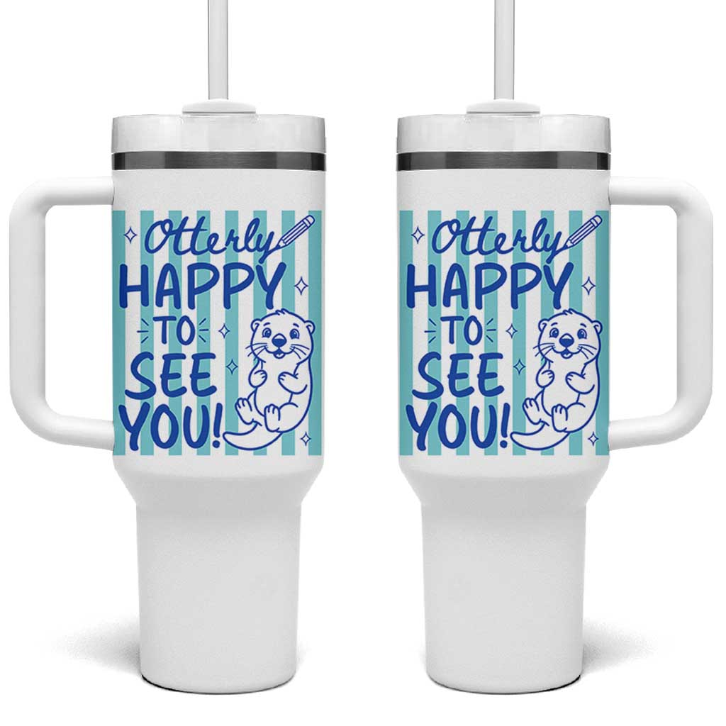 Cute Otter Pun Back To School Retro Preppy Tumbler With Handle Otterly Happy To See You