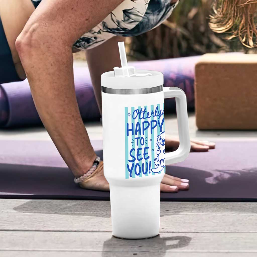 Cute Otter Pun Back To School Retro Preppy Tumbler With Handle Otterly Happy To See You