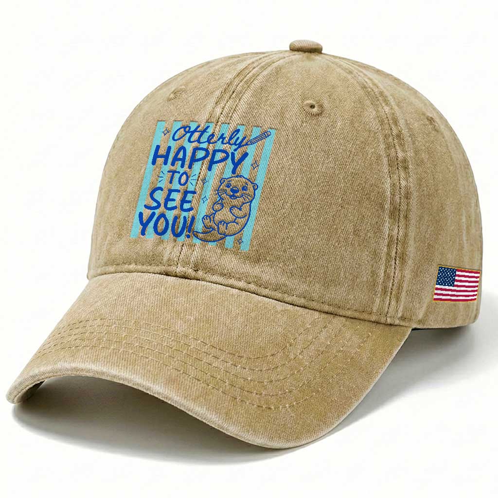 Cute Otter Pun Back To School Retro Preppy Washed Cotton Baseball Cap Otterly Happy To See You
