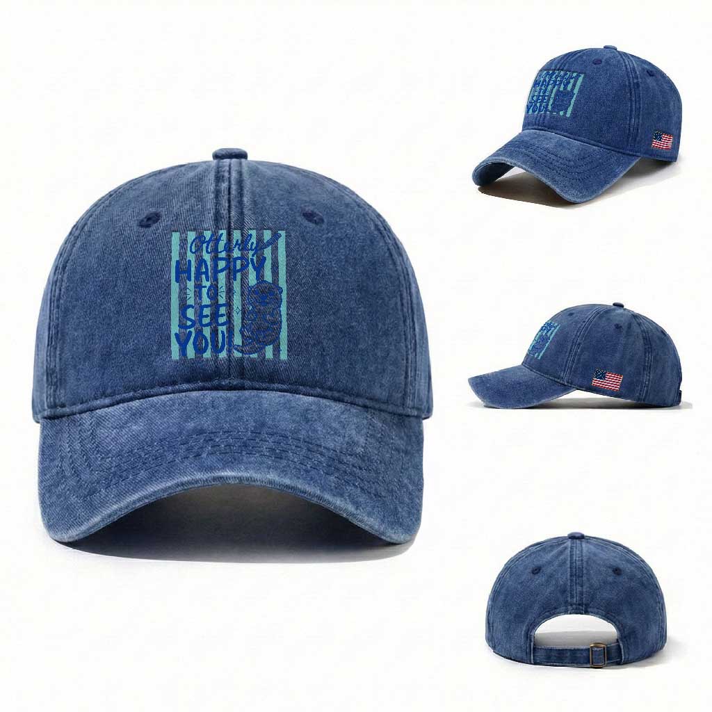 Cute Otter Pun Back To School Retro Preppy Washed Cotton Baseball Cap Otterly Happy To See You
