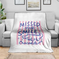 Cute Crocodile Pun Back To School Retro Preppy Throw Blanket Missed Your Smile Crocodile