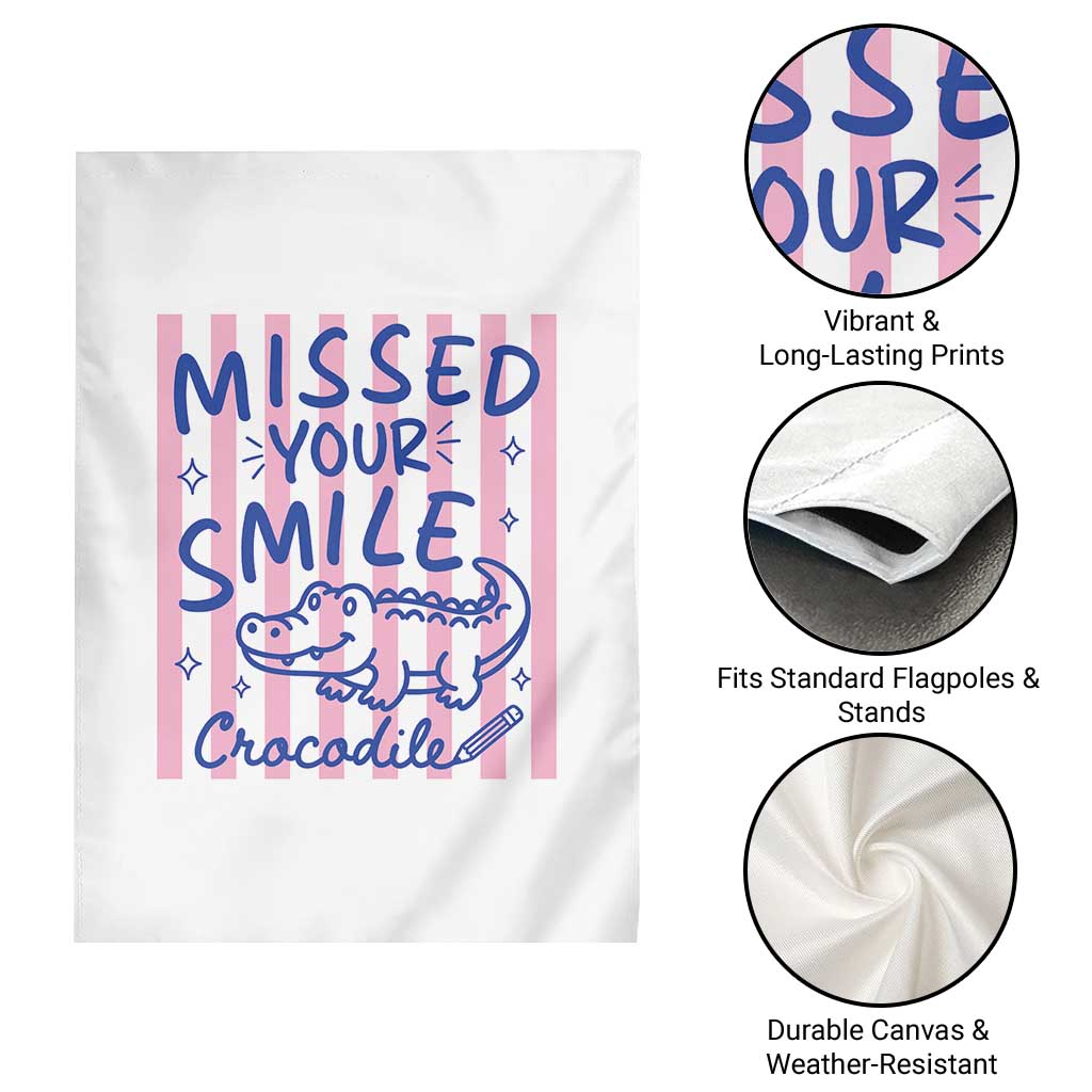 Cute Crocodile Pun Back To School Retro Preppy Garden Flag Missed Your Smile Crocodile