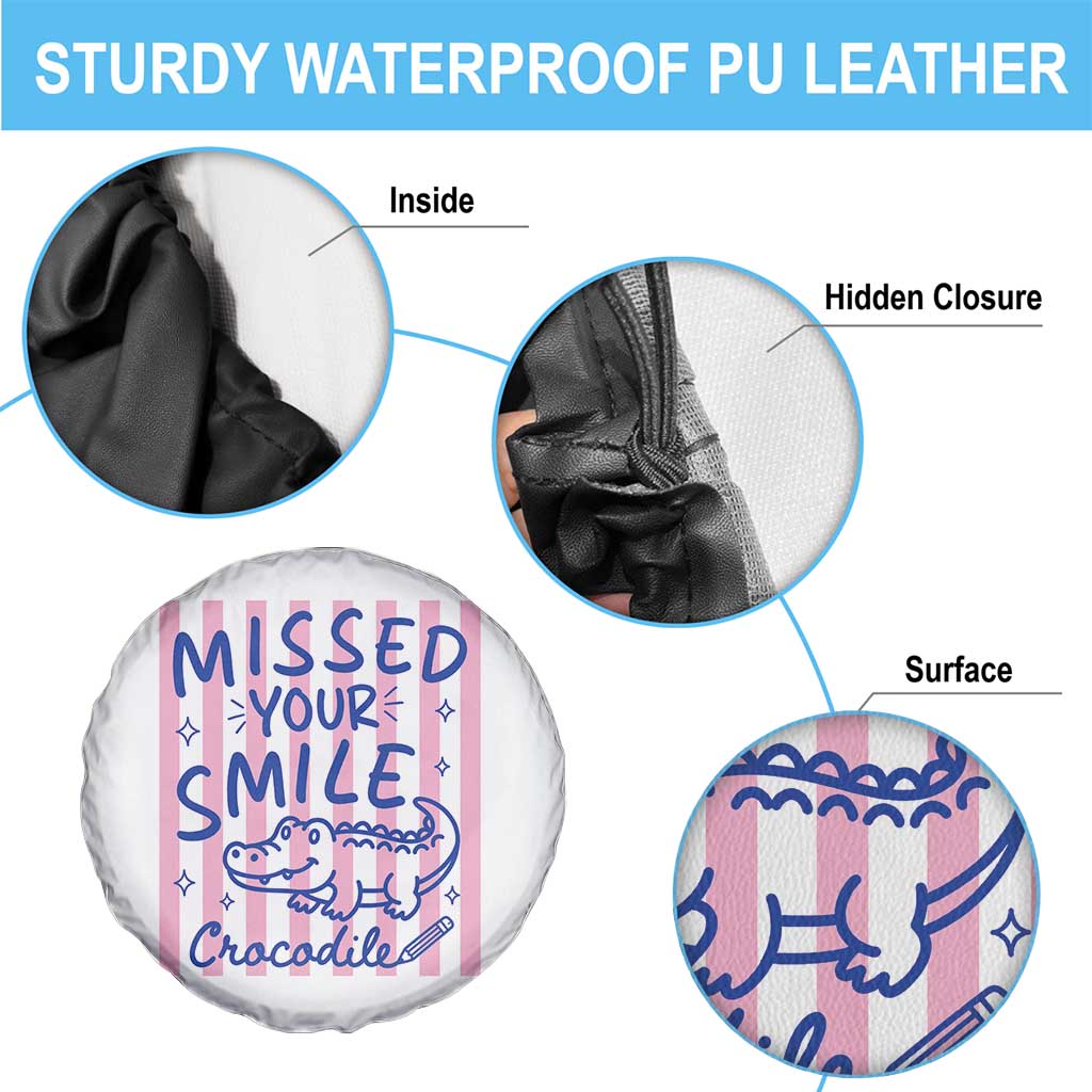 Cute Crocodile Pun Back To School Retro Preppy Spare Tire Cover Missed Your Smile Crocodile
