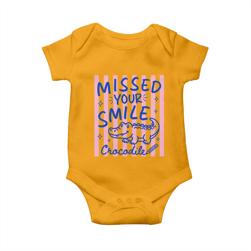 Cute Crocodile Pun Back To School Retro Preppy Baby Onesie Missed Your Smile Crocodile