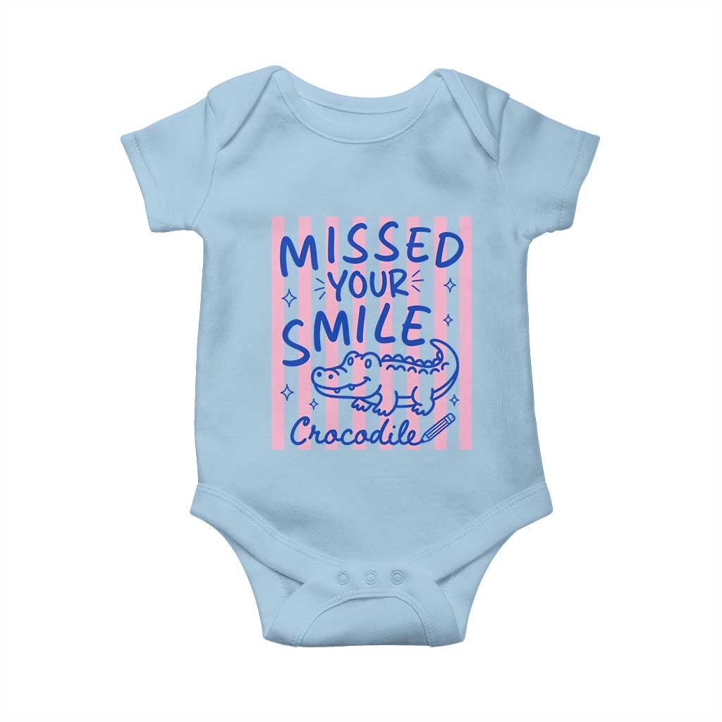 Cute Crocodile Pun Back To School Retro Preppy Baby Onesie Missed Your Smile Crocodile
