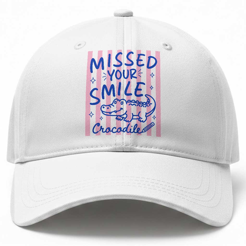 Cute Crocodile Pun Back To School Retro Preppy Baseball Cap Missed Your Smile Crocodile