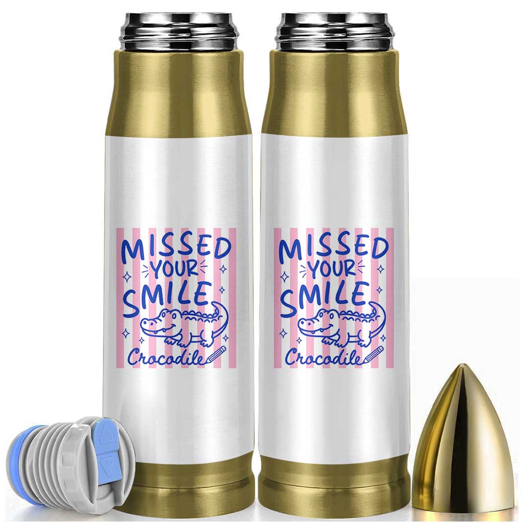 Cute Crocodile Pun Back To School Retro Preppy Bullet Tumbler Missed Your Smile Crocodile