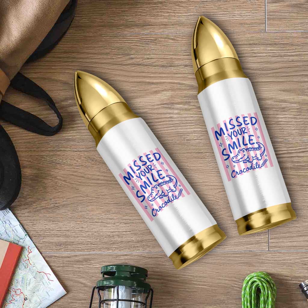 Cute Crocodile Pun Back To School Retro Preppy Bullet Tumbler Missed Your Smile Crocodile