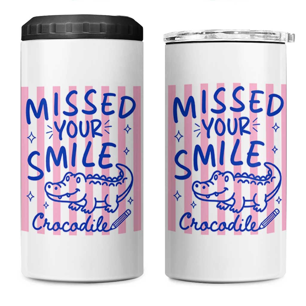 Cute Crocodile Pun Back To School Retro Preppy 4 in 1 Can Cooler Tumbler Missed Your Smile Crocodile