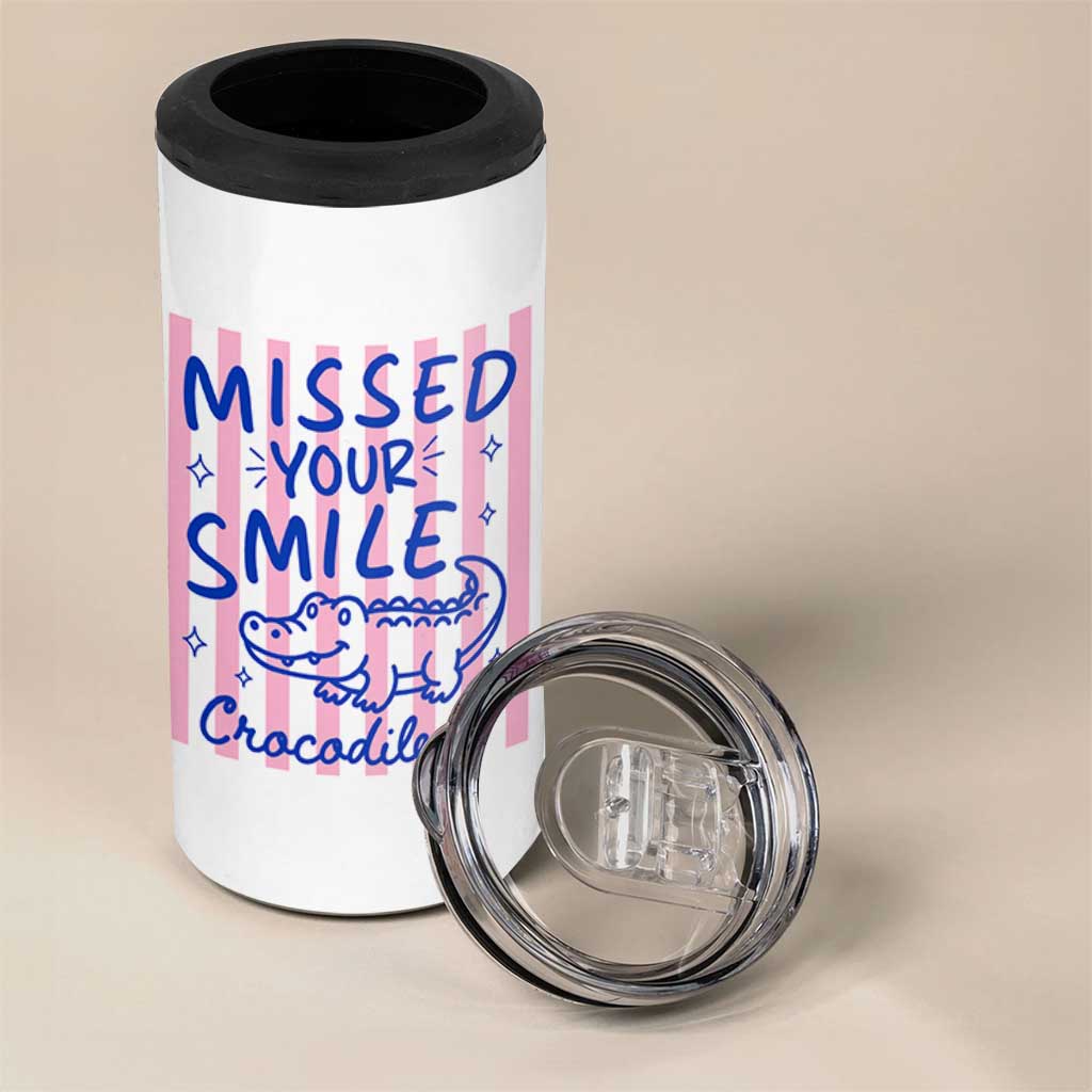Cute Crocodile Pun Back To School Retro Preppy 4 in 1 Can Cooler Tumbler Missed Your Smile Crocodile