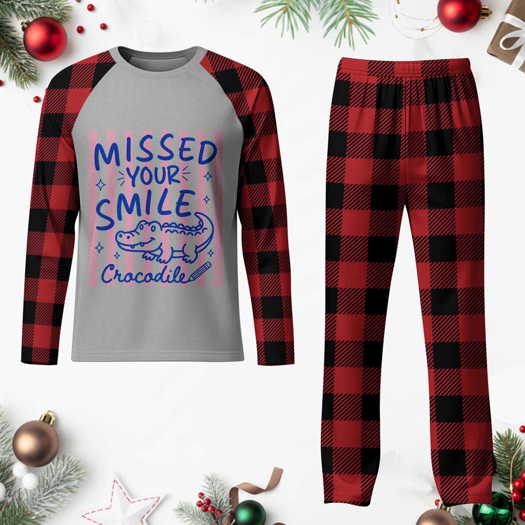 Cute Crocodile Pun Back To School Retro Preppy Plaid Pajama Set Missed Your Smile Crocodile