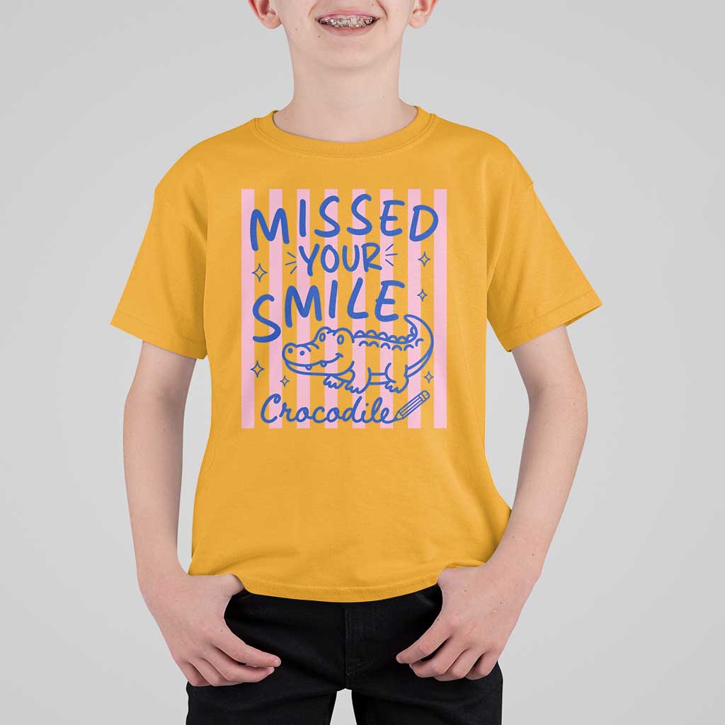 Cute Crocodile Pun Back To School Retro Preppy T Shirt For Kid Missed Your Smile Crocodile