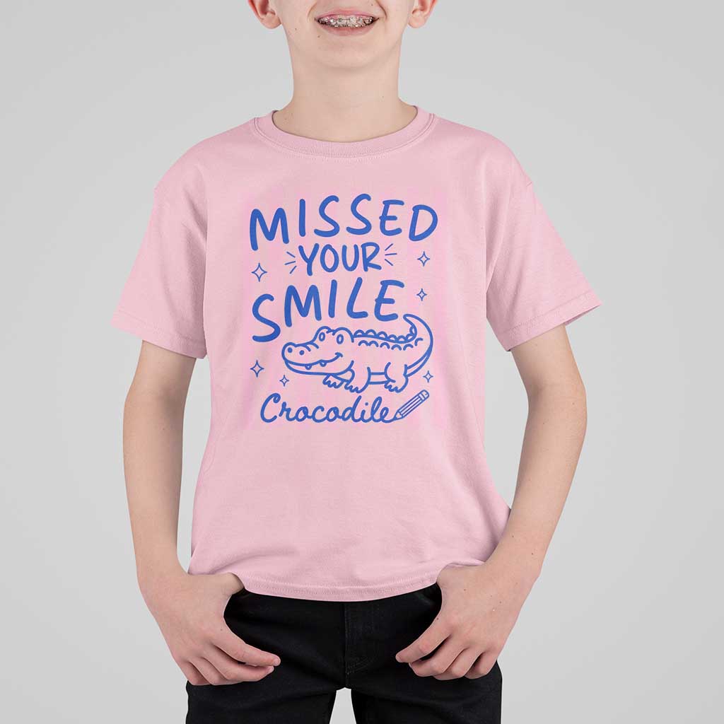 Cute Crocodile Pun Back To School Retro Preppy T Shirt For Kid Missed Your Smile Crocodile