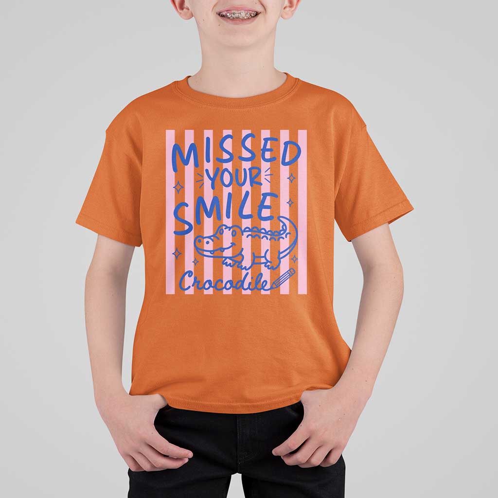 Cute Crocodile Pun Back To School Retro Preppy T Shirt For Kid Missed Your Smile Crocodile