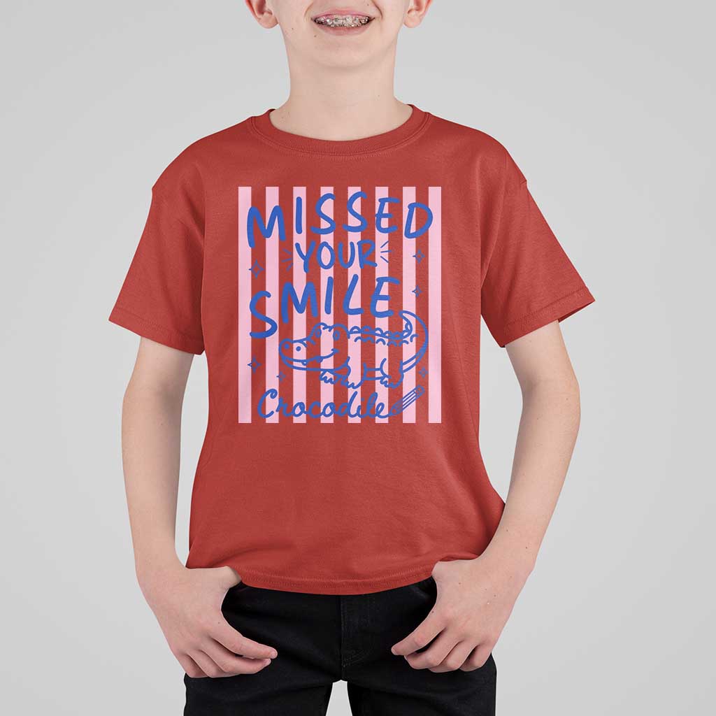 Cute Crocodile Pun Back To School Retro Preppy T Shirt For Kid Missed Your Smile Crocodile