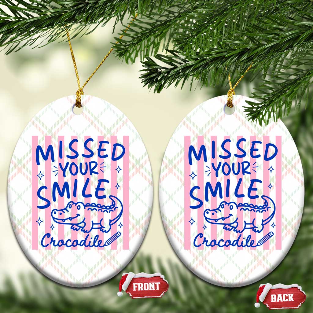Cute Crocodile Pun Back To School Retro Preppy Ceramic Ornament Missed Your Smile Crocodile