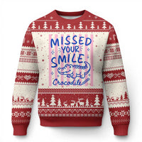 Cute Crocodile Pun Back To School Retro Preppy Ugly Christmas Sweater Missed Your Smile Crocodile