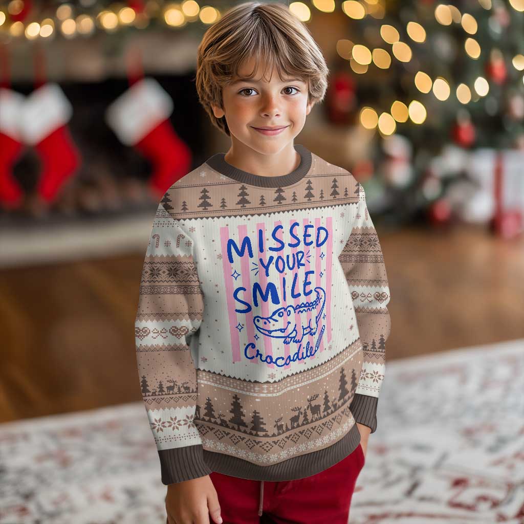 Cute Crocodile Pun Back To School Retro Preppy Ugly Christmas Sweater Missed Your Smile Crocodile
