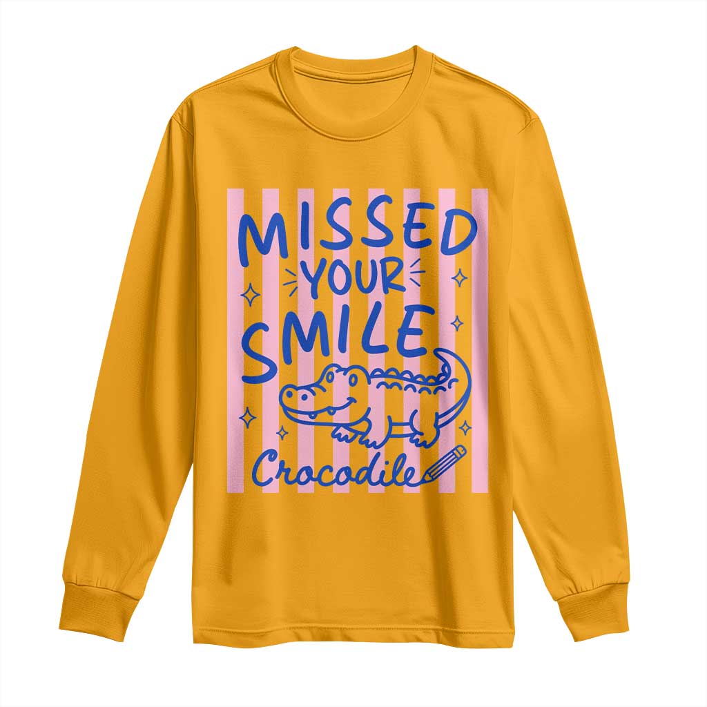 Cute Crocodile Pun Back To School Retro Preppy Long Sleeve Shirt Missed Your Smile Crocodile