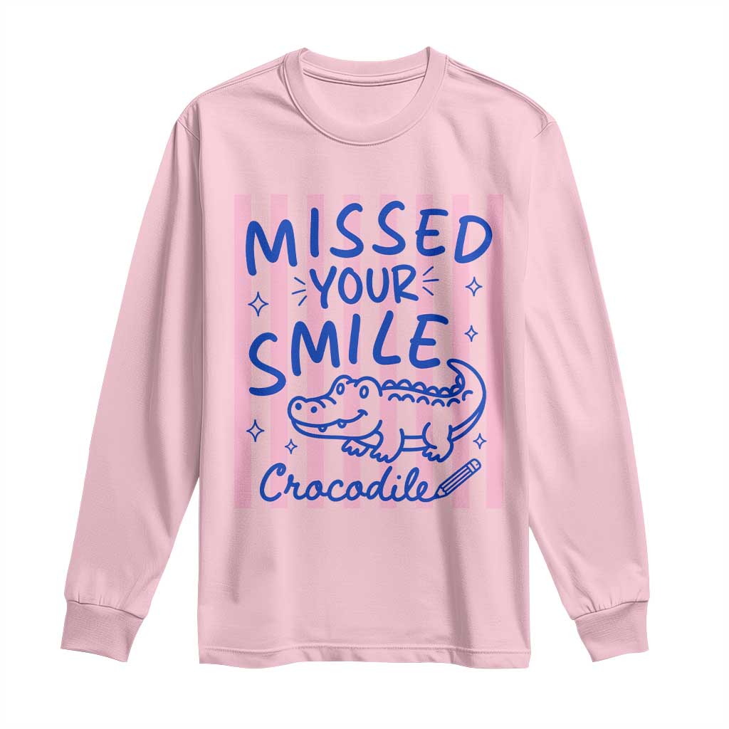 Cute Crocodile Pun Back To School Retro Preppy Long Sleeve Shirt Missed Your Smile Crocodile