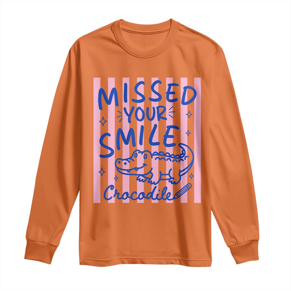 Cute Crocodile Pun Back To School Retro Preppy Long Sleeve Shirt Missed Your Smile Crocodile