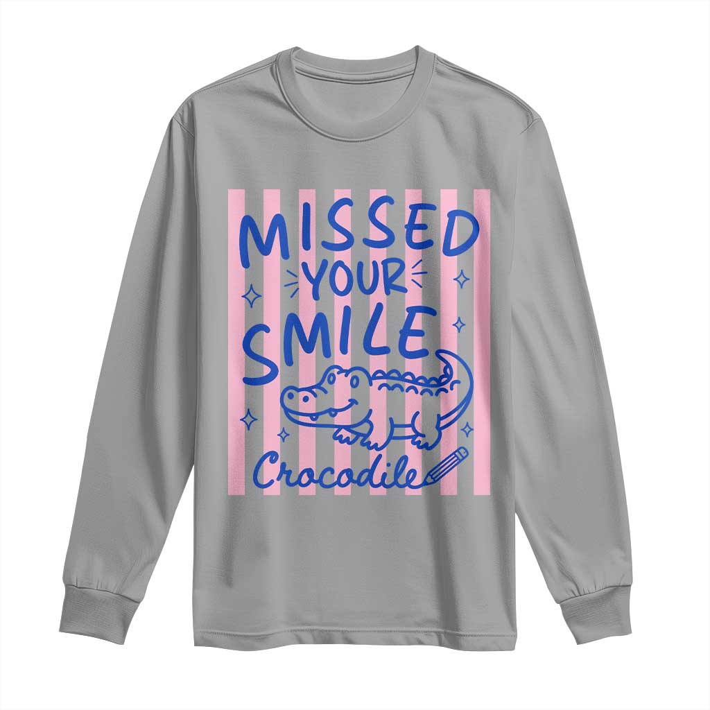 Cute Crocodile Pun Back To School Retro Preppy Long Sleeve Shirt Missed Your Smile Crocodile