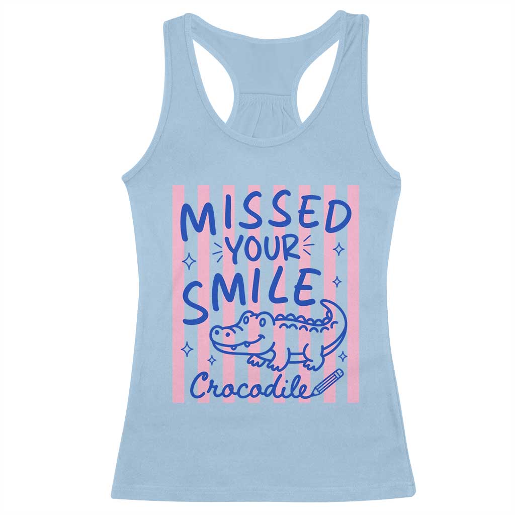 Cute Crocodile Pun Back To School Retro Preppy Racerback Tank Top Missed Your Smile Crocodile