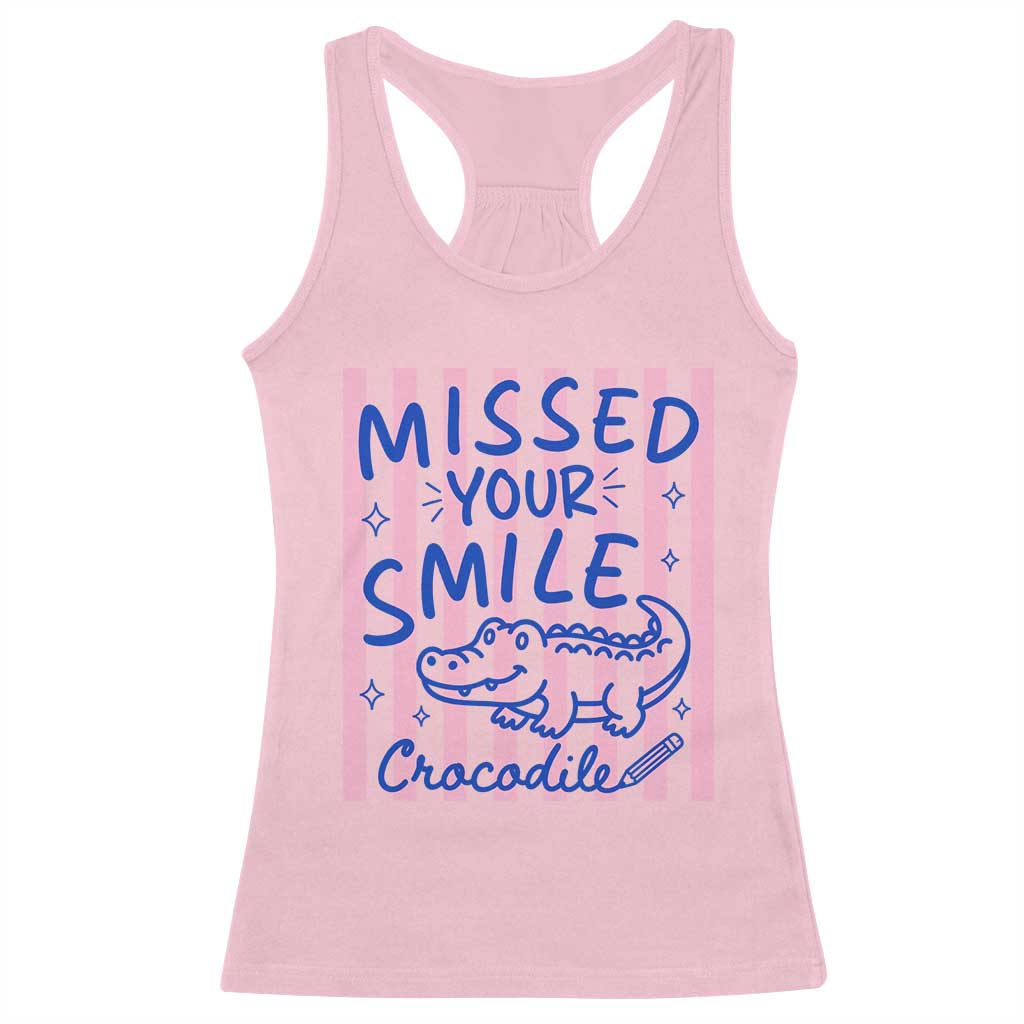 Cute Crocodile Pun Back To School Retro Preppy Racerback Tank Top Missed Your Smile Crocodile