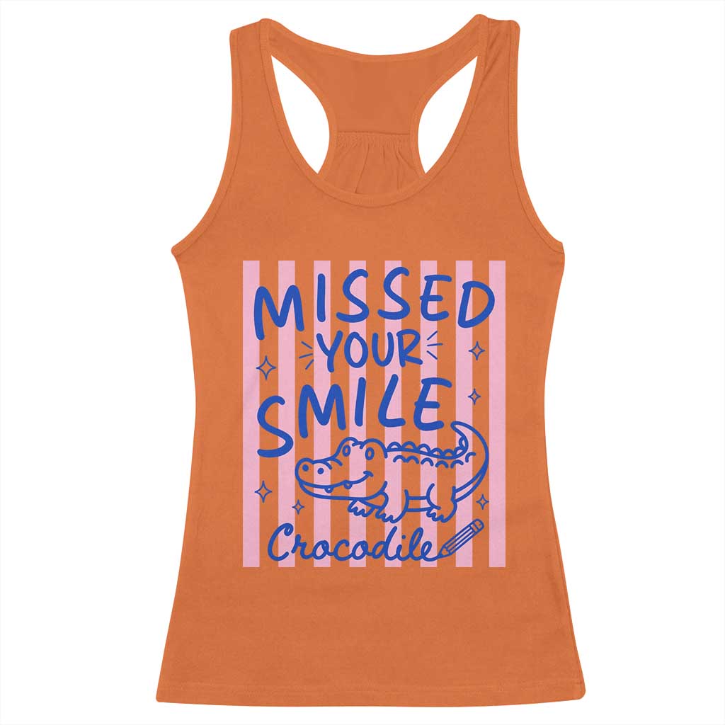 Cute Crocodile Pun Back To School Retro Preppy Racerback Tank Top Missed Your Smile Crocodile