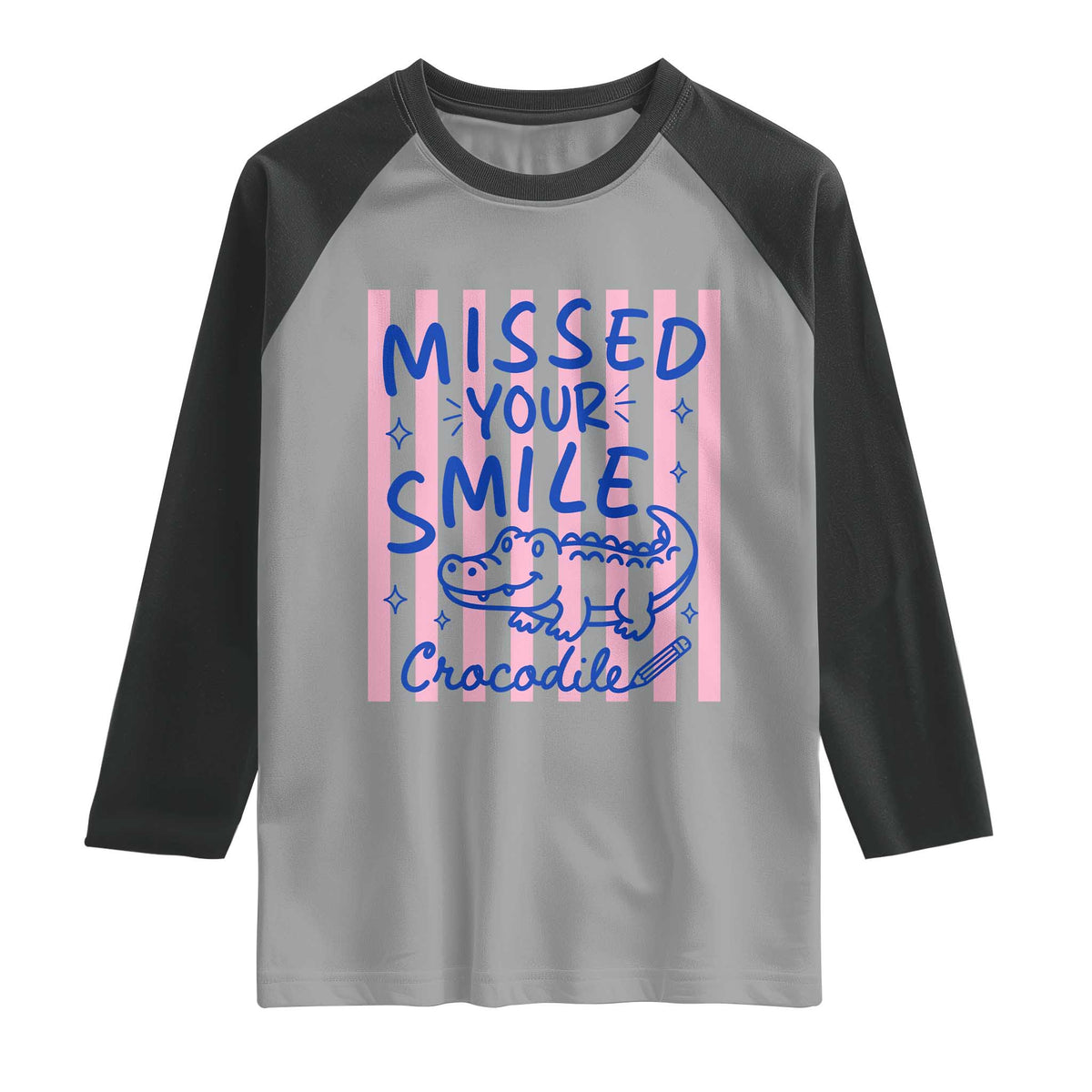 Cute Crocodile Pun Back To School Retro Preppy Raglan Shirt Missed Your Smile Crocodile