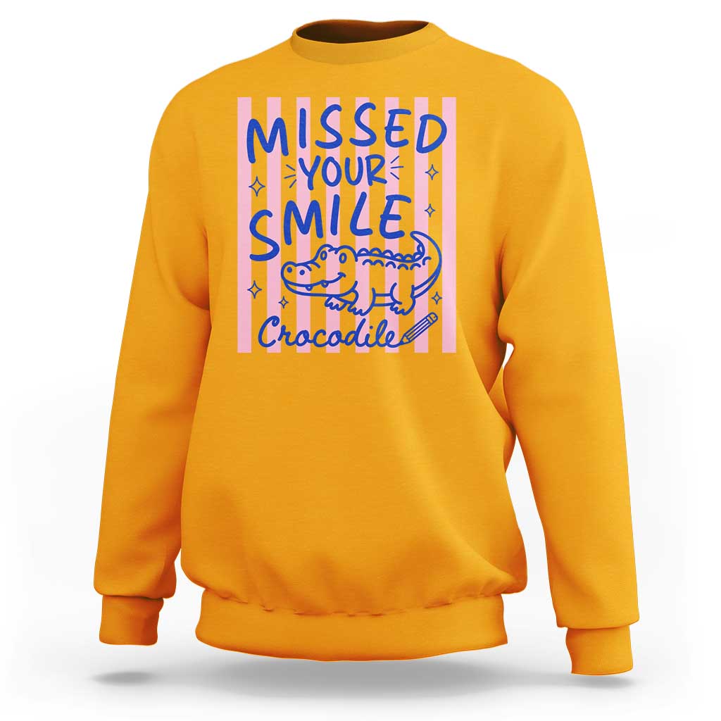 Cute Crocodile Pun Back To School Retro Preppy Sweatshirt Missed Your Smile Crocodile