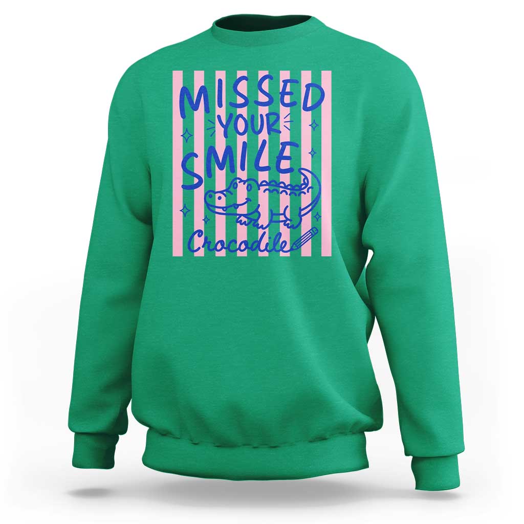 Cute Crocodile Pun Back To School Retro Preppy Sweatshirt Missed Your Smile Crocodile