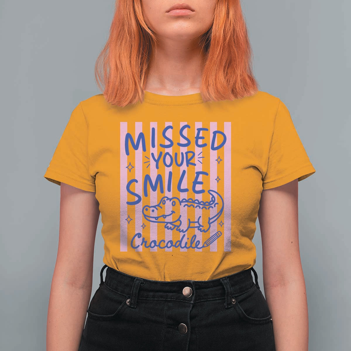 Cute Crocodile Pun Back To School Retro Preppy T Shirt For Women Missed Your Smile Crocodile